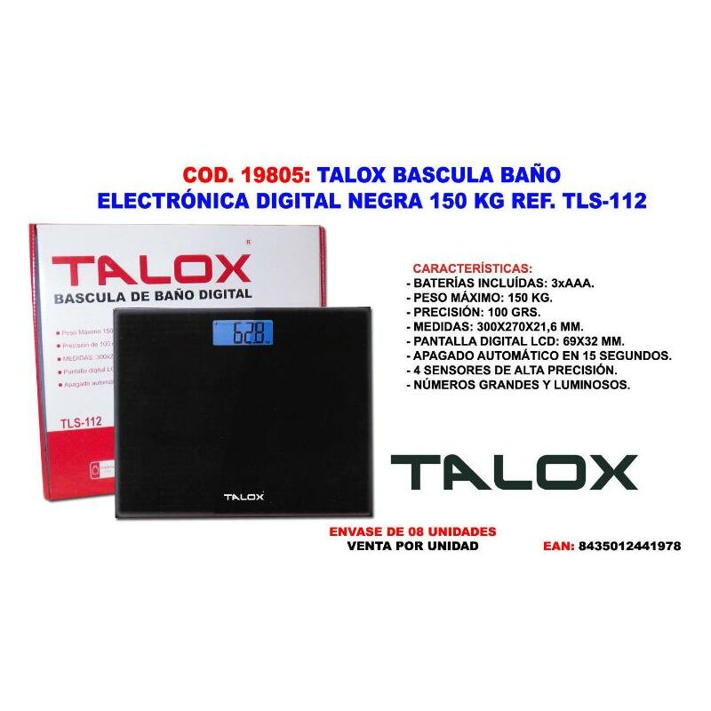 

talox bascula baño electronica digital negra 150 kg tls-112 - Mibricotienda