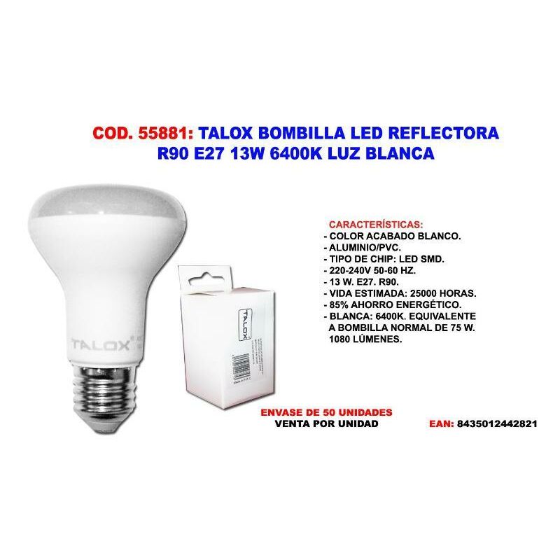 

talox bombilla led reflectora r90 e27 13w 6400k luz blanca - Mibricotienda