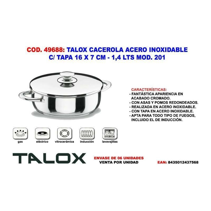 

talox cacerola acero inox 18-8 c-tapa 16x 7 cm - 1,4 lt mod.201 - Mibricotienda