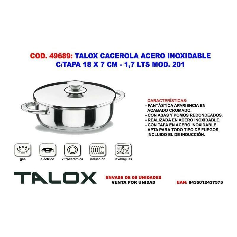 

talox cacerola acero inox 18-8 c-tapa 18x 7 cm - 1,7 lt mod 201 - Mibricotienda