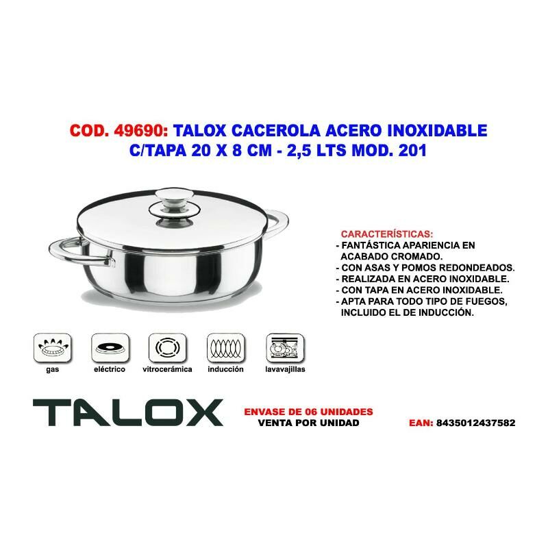 

talox cacerola acero inox 18-8 c-tapa 20x 8 cm - 2,5 lt mod.201 - Mibricotienda