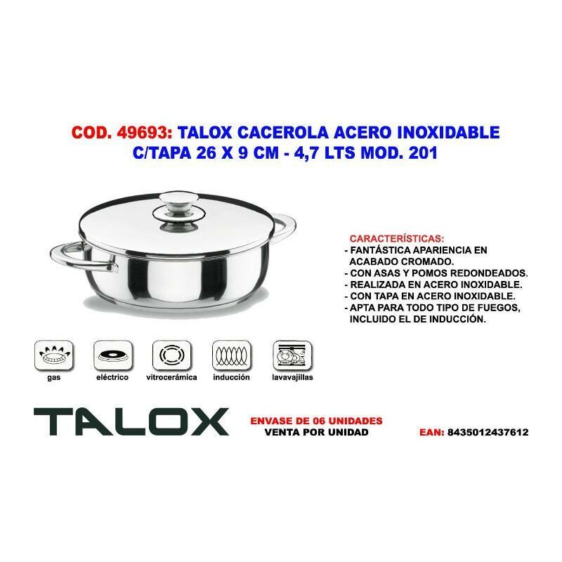 

talox cacerola acero inox 18-8 c-tapa 26x 9 cm - 4,7 lt mod.201 - Mibricotienda