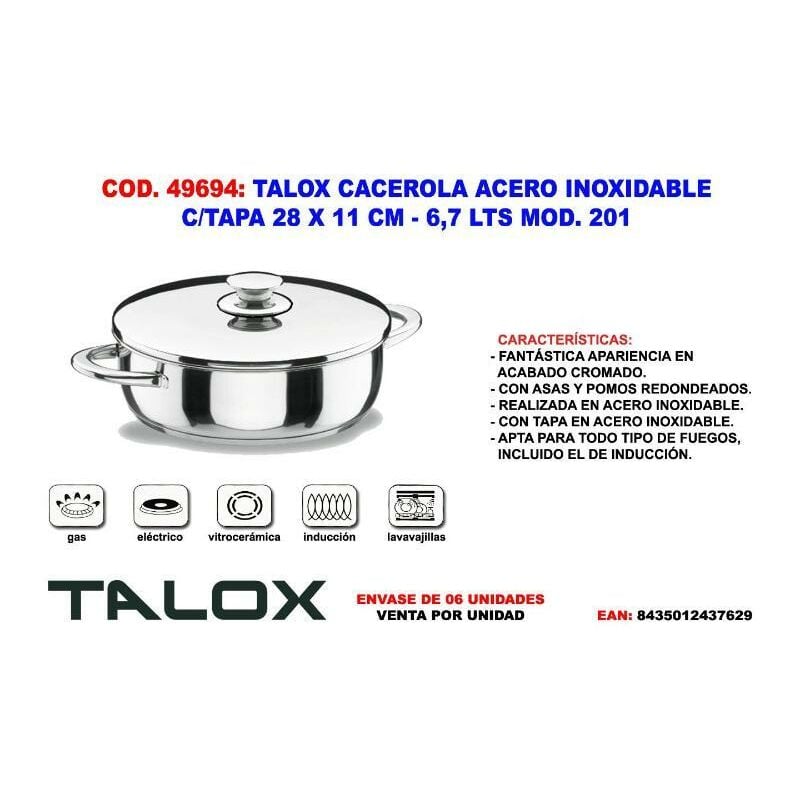 

talox cacerola acero inox 18-8 c-tapa 28x11 cm - 6,7 lt mod.201 - Mibricotienda