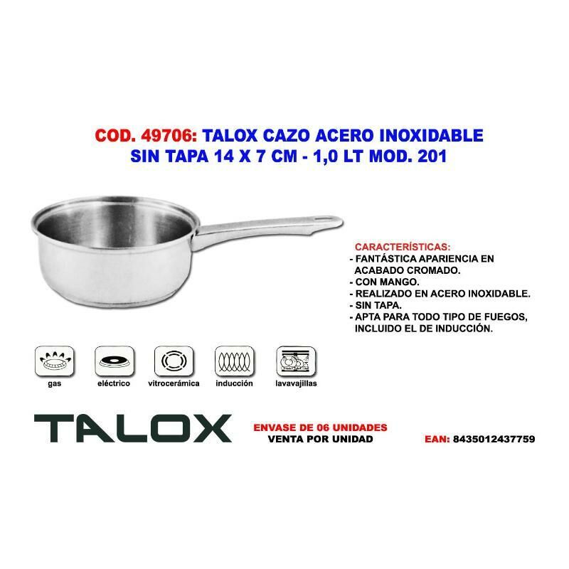 

talox cazo acero inox 18-8 sin tapa 14 x 7 cm - 1,0 lt mod. 201 - Mibricotienda