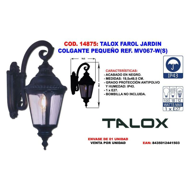 

talox farol jardin colgante pequeño ref. mv067-w(s) - Mibricotienda