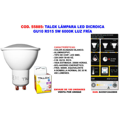 talox lampara bombilla led dicroica gu10r515 5 w 6000k luz fria