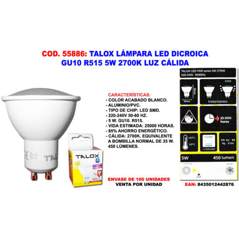 talox lampara bombillaled dicroica gu10r515 5 w 2700k luz calida