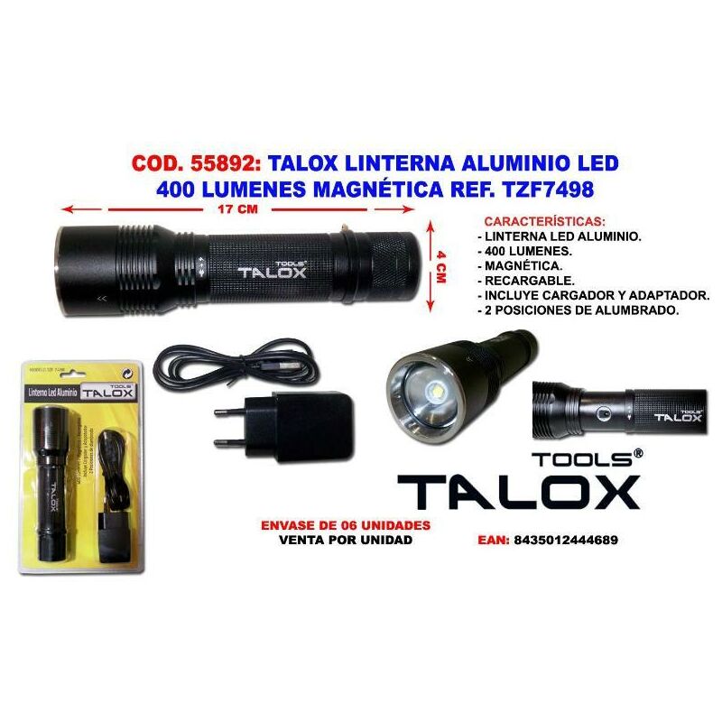 

talox linterna recargable alu led 400 lumen magnetica tzf7498 - Mibricotienda