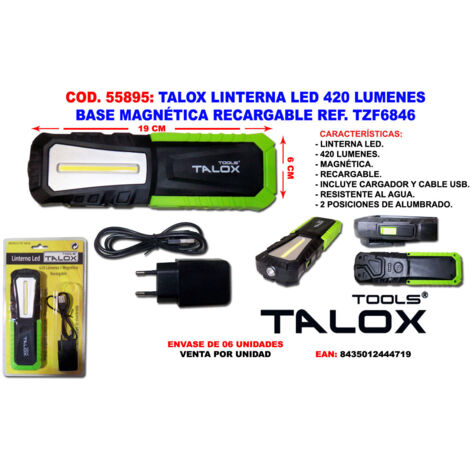 talox linterna led 420 lumenes base magnetica recargable tzf6846
