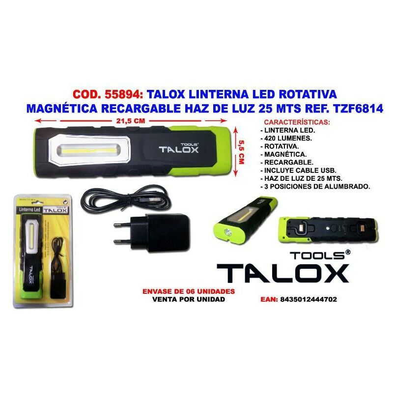 

talox linterna led rotativa-magnetica-recargable 25 m tzf6814 - Mibricotienda