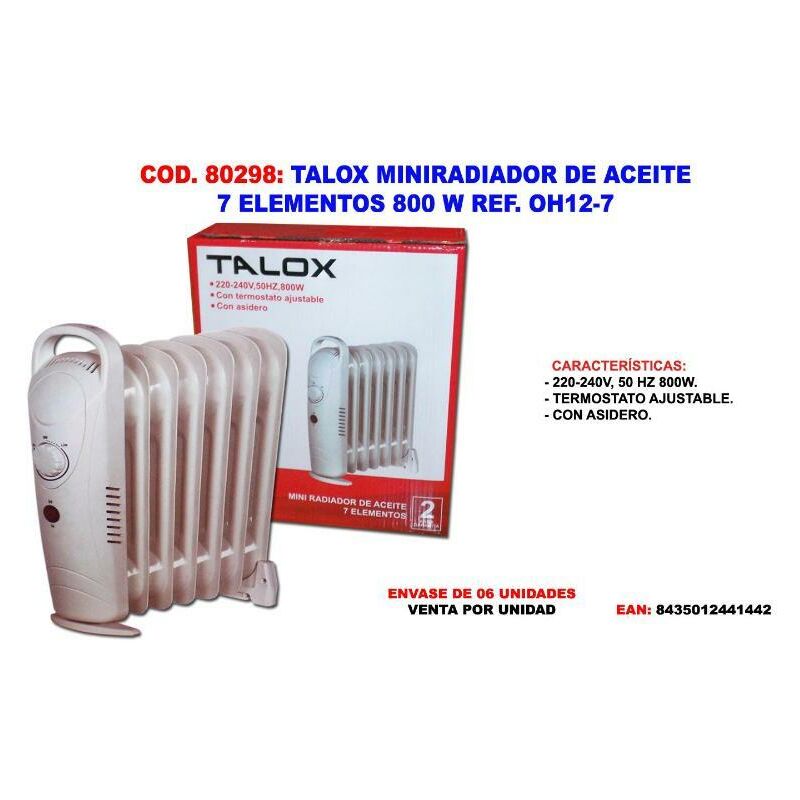 

talox miniradiador de aceite 7 elementos 38 cm 800 w oh12-7 - Mibricotienda