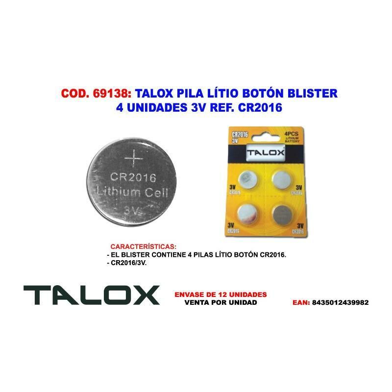 

talox pila litio boton blister 4 unds 3v cr2016 - Mibricotienda