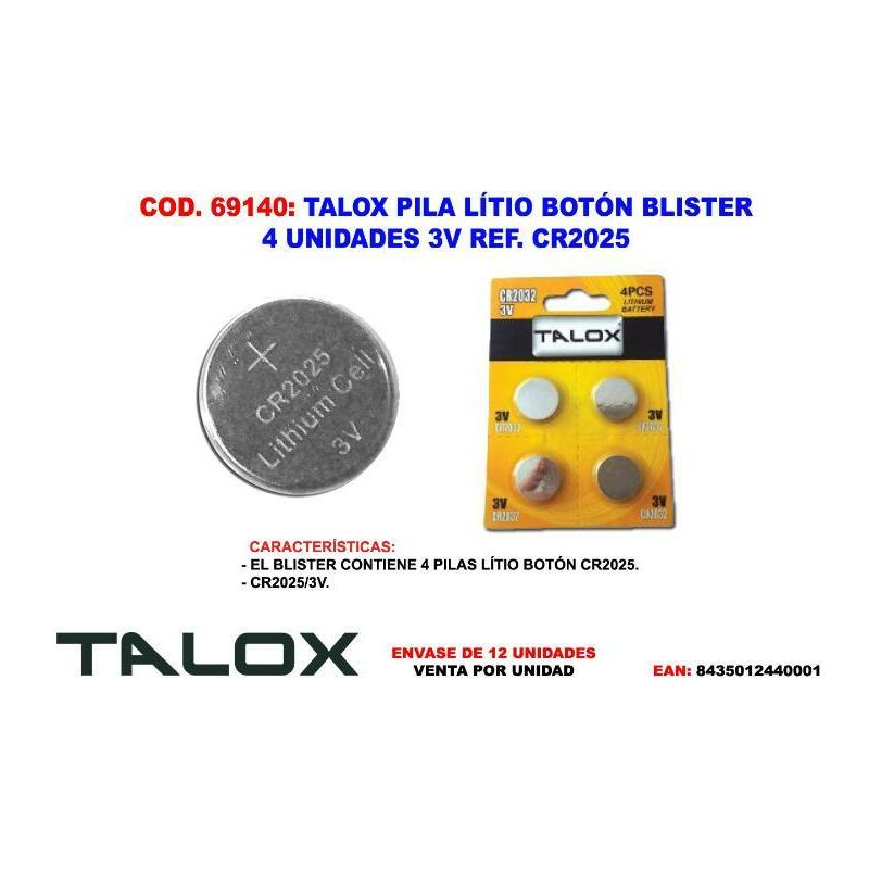 

MIBRICOTIENDA talox pila litio boton blister 4 unds 3v cr2025