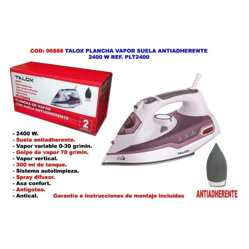 

MIBRICOTIENDA talox plancha vapor suela antiadherente 2400 w plt 2400