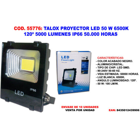 talox proyector foco led 50w 6500k 120º 5000 lumen ip66 50.000 h