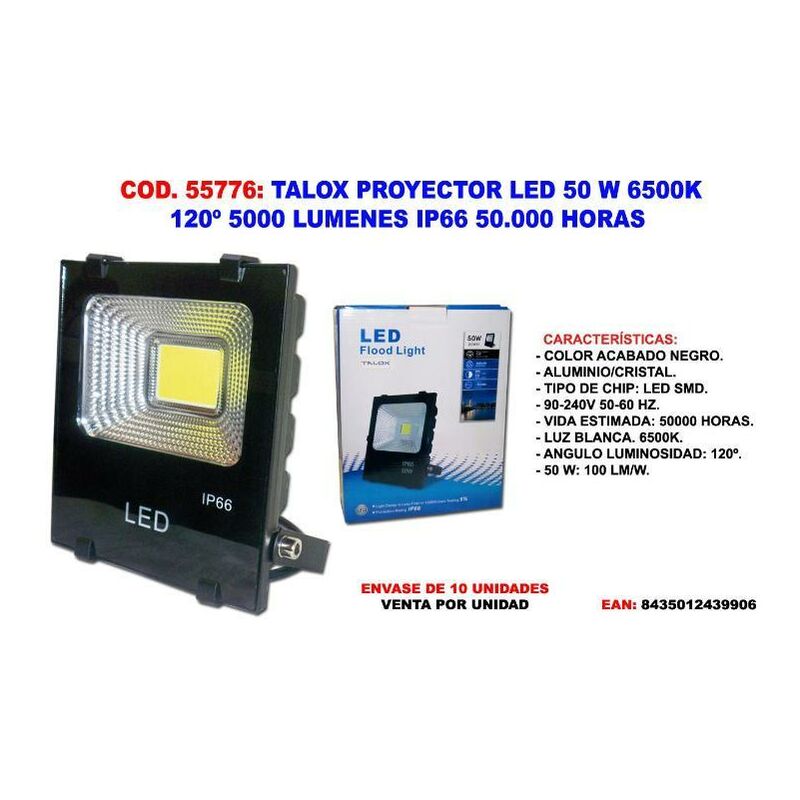 

talox proyector led 50 w 6500k 120º 5000 lumenes ip66 50.000 h. - Mibricotienda