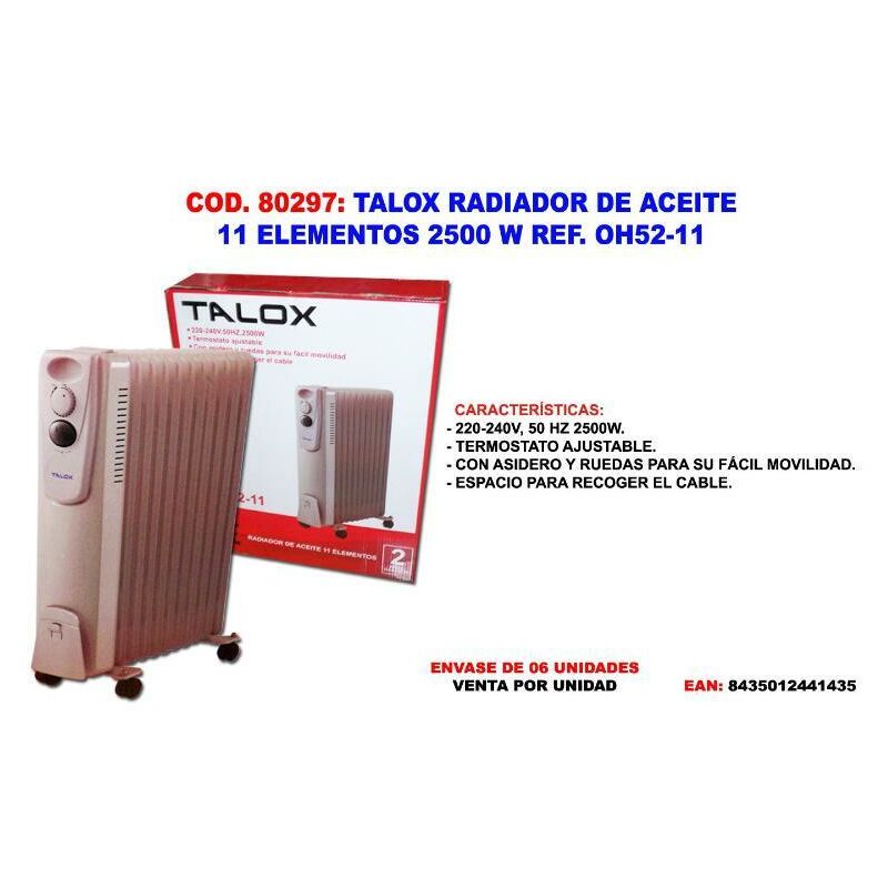 

talox radiador de aceite 11 elementos 2500 w 63 cm oh52-11 - Mibricotienda
