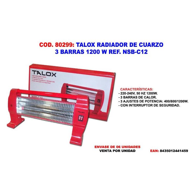 

talox estufa radiante de cuarzo pie 3 barras 1200 w nsb-c12 - Mibricotienda