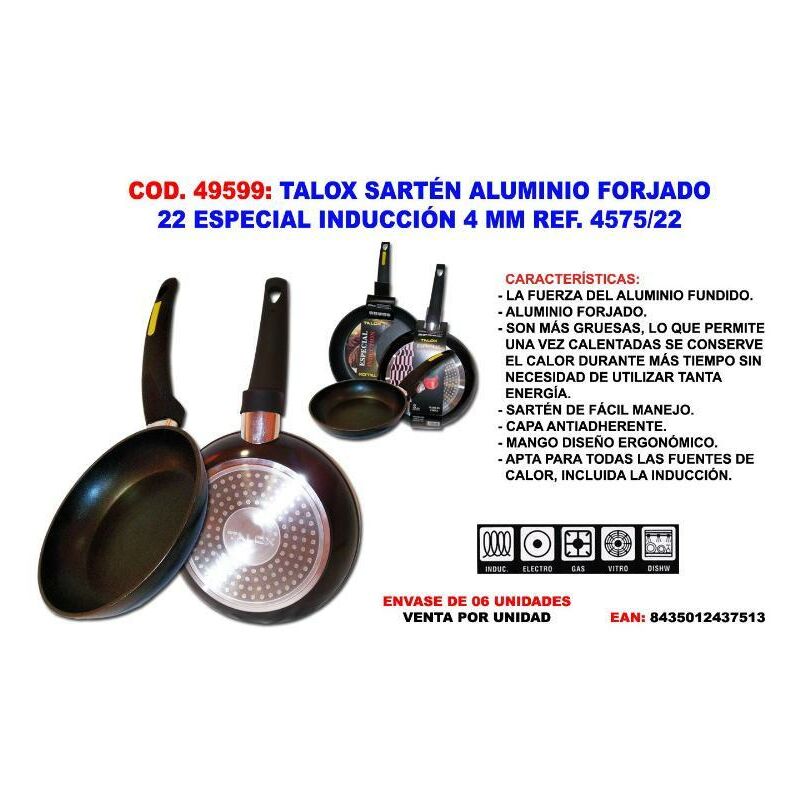 

talox sarten aluminio forjado 22 especial induccion 4 mm 4575-22 - Mibricotienda