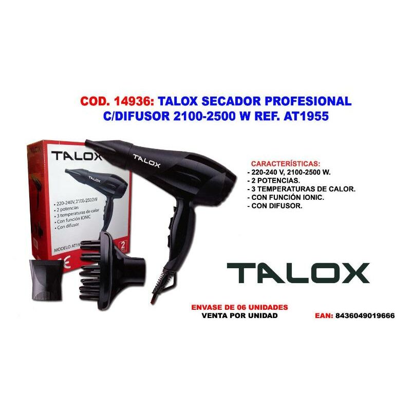 

talox secador profesional c-difusor 2100-2500 w at1955 - Mibricotienda