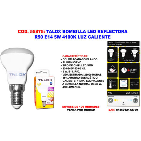TALOX talox bombilla led reflectora r50 e14 5w 4100k luz neutra