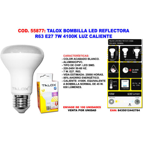 TALOX talox bombilla led reflectora r63 e27 7w 4100k luz neutra