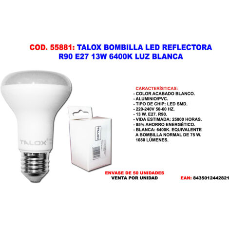 TALOX talox bombilla led reflectora r90 e27 13w 6400k luz  blanca