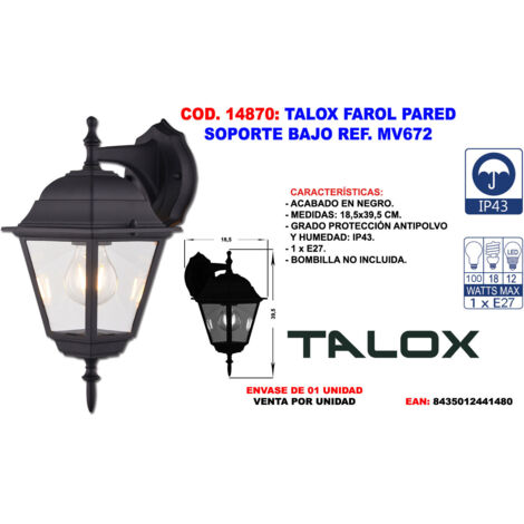 TALOX talox farol pared soporte bajo ref. mv672 , talox farol pared soporte bajo ref. mv672