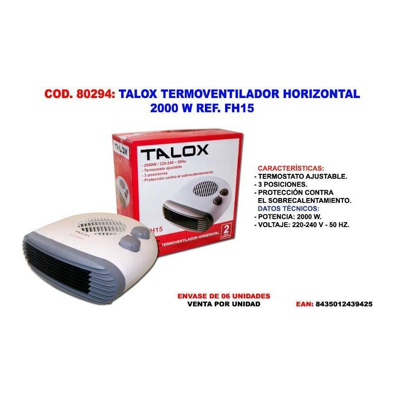 

talox calefactor termoventilador horiztal frio-calor 2000 w fh15 - Mibricotienda
