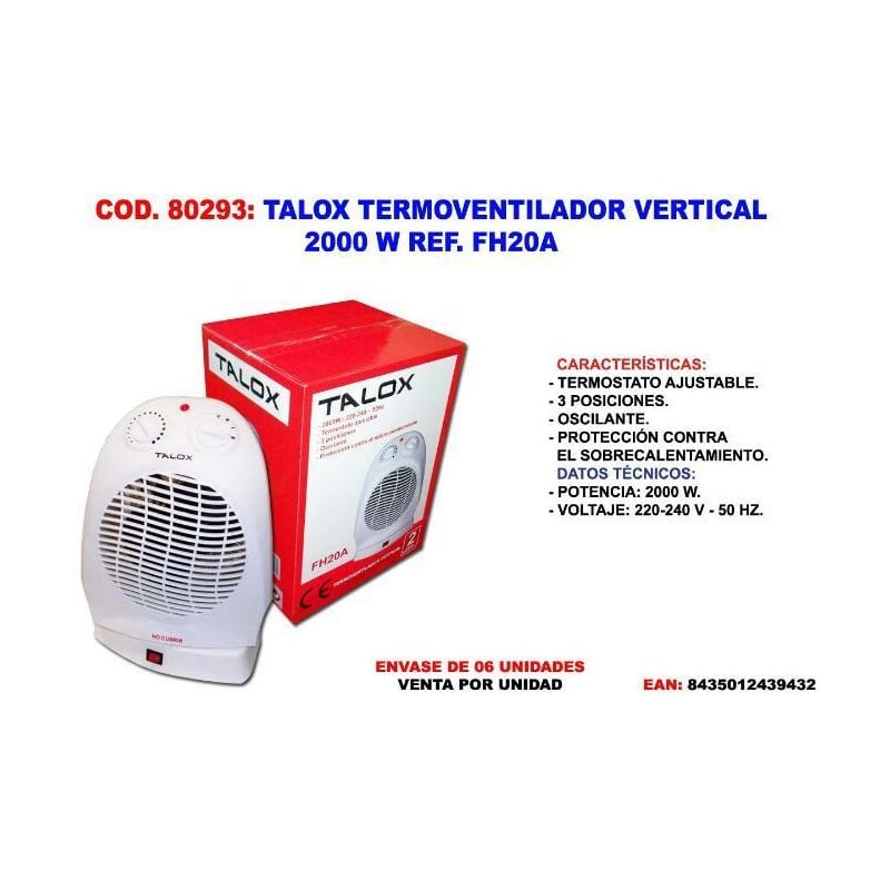 

talox calefactor oscilante frio-calor vertical 2000 w fh20a - Mibricotienda