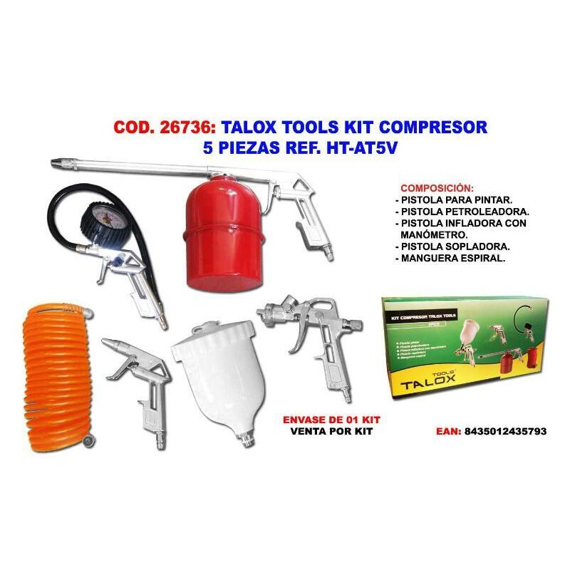 

talox tools kit compresor 5 piezas ht-at5v - Mibricotienda