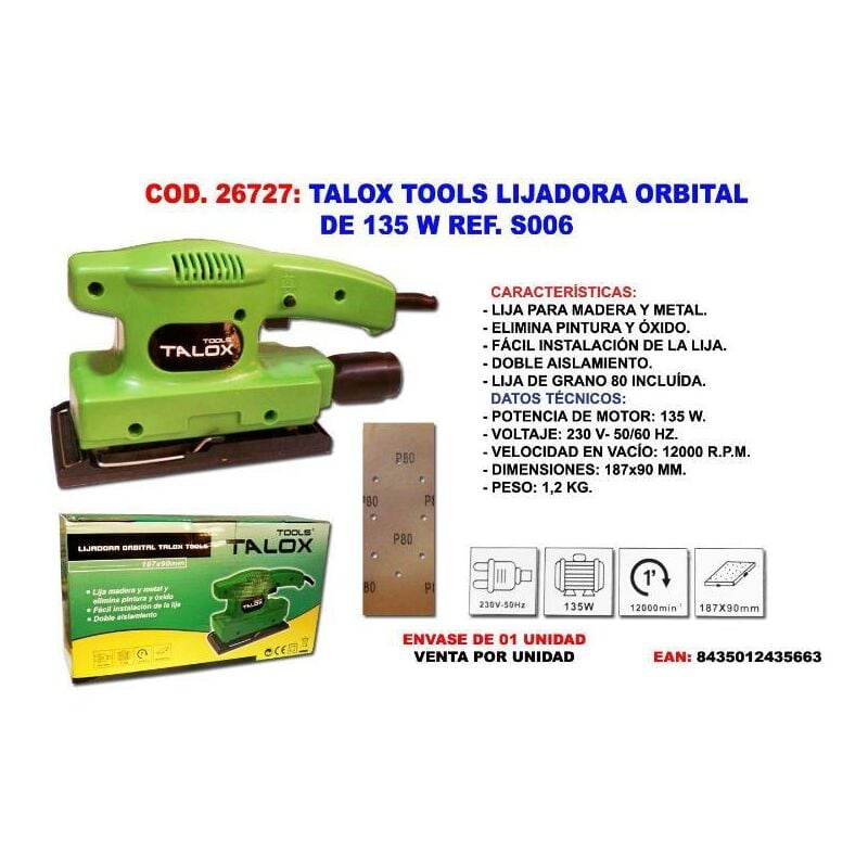 

talox tools lijadora orbital 135 w ref. s006 - Mibricotienda