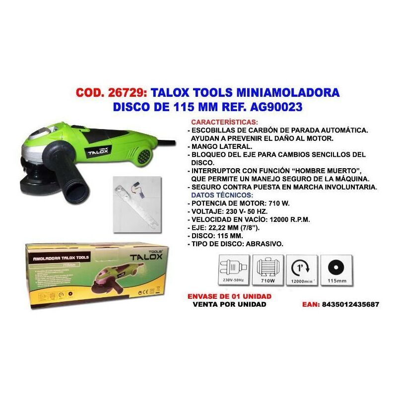 

talox tools miniamoladora 115 710 w ag90023 - Mibricotienda