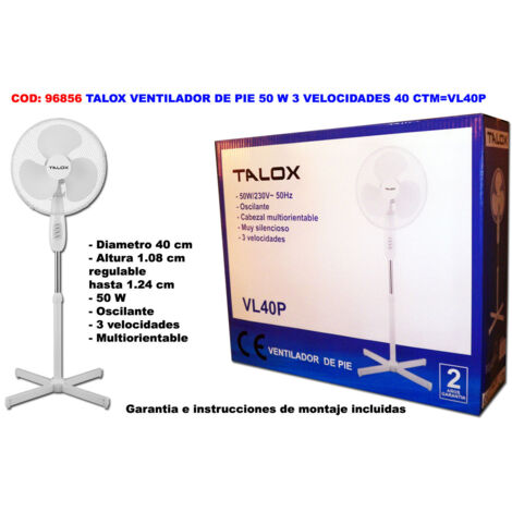 talox ventilador de pie 50 w 3 velo. 40 ctm vl40p-fs40t-rd-40