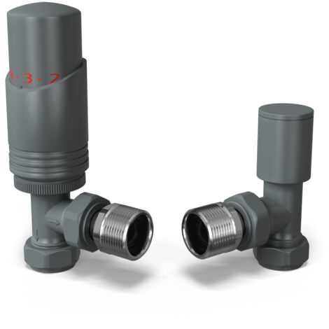 Talus Bold - Gun Grey Thermostatic Radiator Valve & Lockshield Angled 15mm