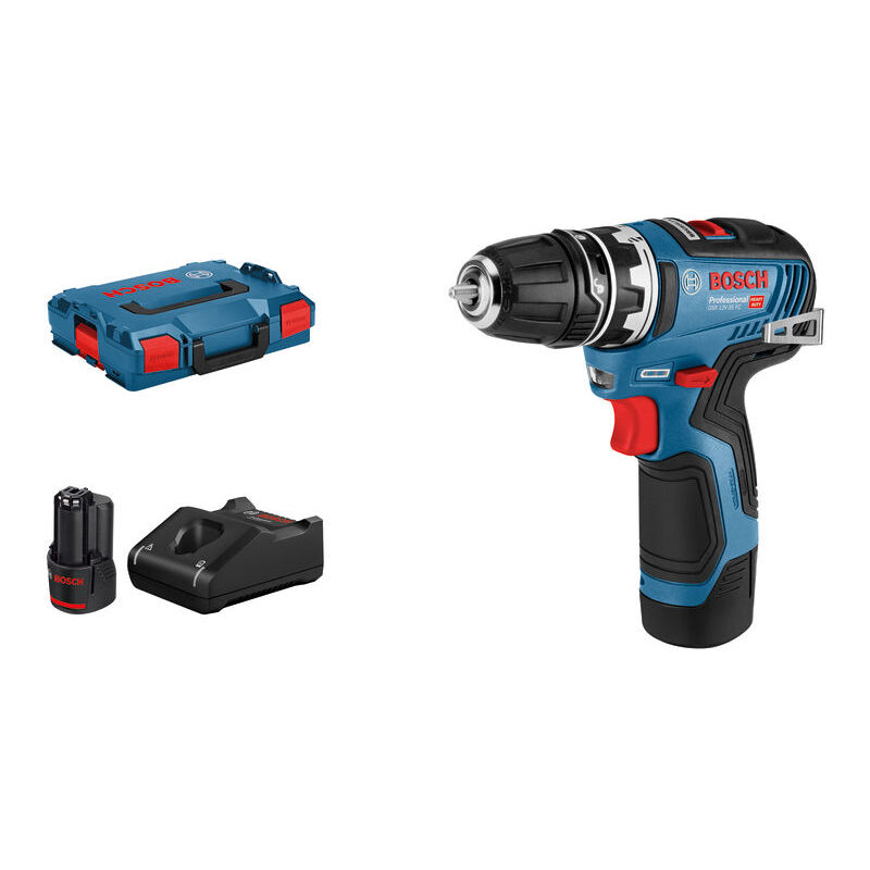 12V gsr 12V-35 fc atornillador batería (incluye 2 baterías 3,0 Ah, cargador rápido gal 12V-40, adaptador portabrocas gfa 12-B, en l-boxx, FlexiClick