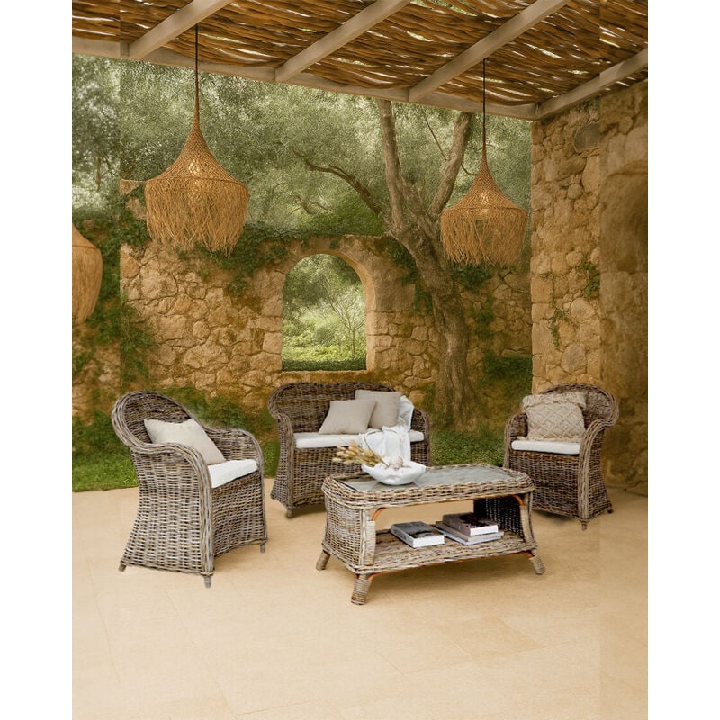 Taman - Salon de Jardin en Rotin Naturel Kubu Gris