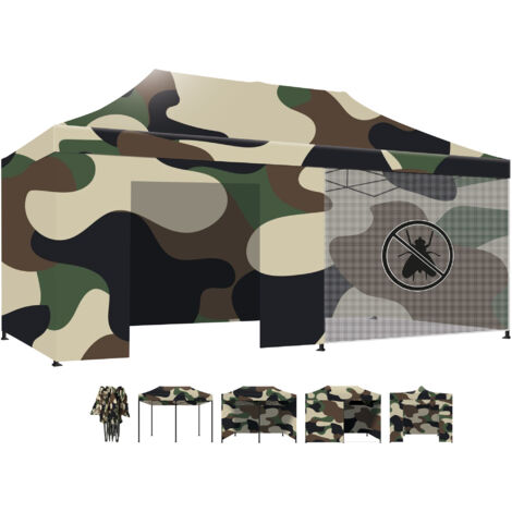 Taman Tenda / Gazebo Per Giardino 3X6 Impermeabile Tendone Pieghevole Fiere Mercati Con Teli Laterali Colore Camouflage