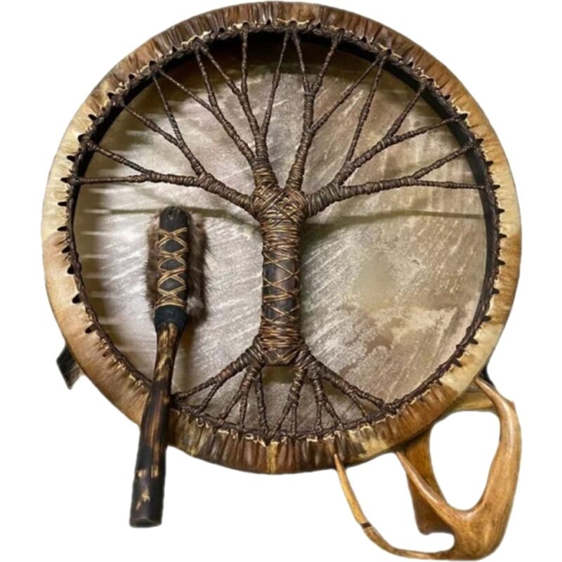 Tambour chamanique Tambour sibérien Tambour musical spirituel avec arbre de vie Ornement fait main, décoration de jardin pour la maison 2525cm