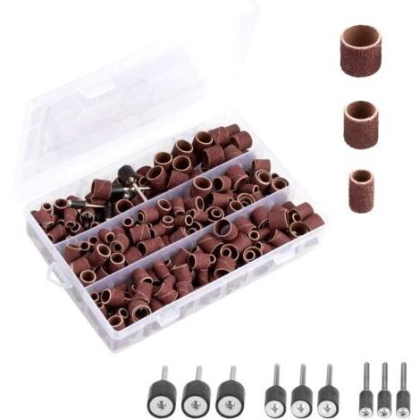 Tambour de ponçage 338 pièces avec boîte en plastique, comprenant 329 bandes abrasives et 9 mandrins de tambour 1/2', 3/8', 1/4' pour outils rotatifs Dremel