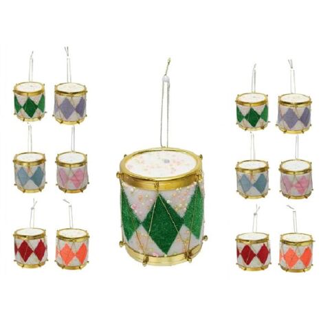 Tamburello giullare di corte decorazione per albero di natale cm 6 set da 12 addobbi natalizi colori assortiti