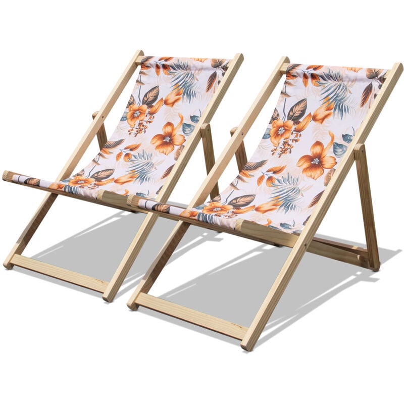 Frankystar - Tamigi - Set de 2 chaises longues en bois massif et textilène