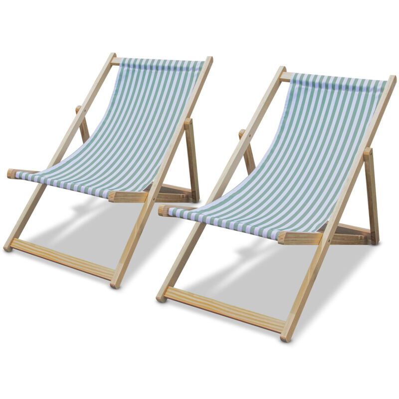 Frankystar - Tamigi - Set de 2 chaises longues en bois massif et textilène