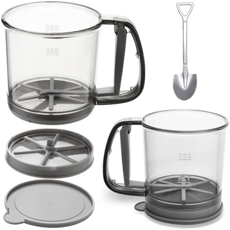Tamis à farine en plastique, tamis de cuisson, tamis à farine pressé à la main, tamis à mailles fines pour la cuisson, gris