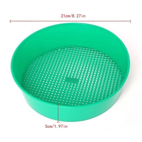 Tamis de jardin en plastique, outil de tamisage pour compost, terre et pierres, maille fine, accessoire portable pour jardinage.