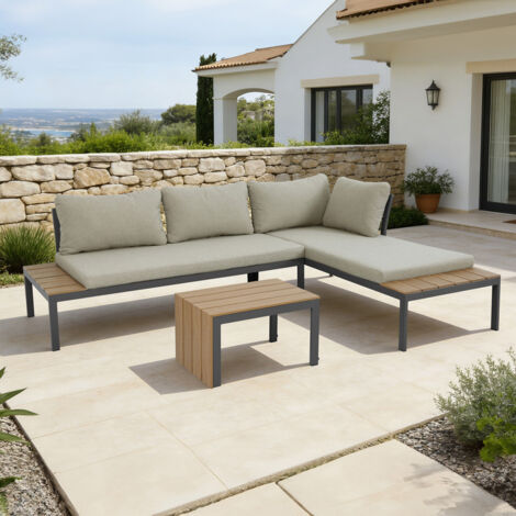 TAMPA GARDEN CORNER SOFA OUTDOOR SOFA SET with TABLE (Beige)
