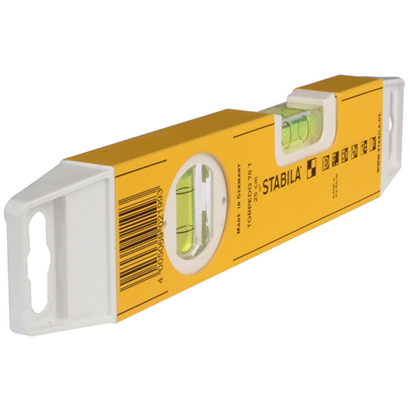 Stabila 25 cm Aluminum Builder's Spirit Level with 2 Bubble Vials – Compact Model 70T