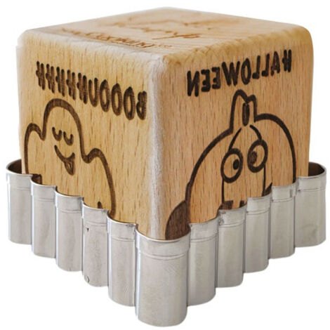 Tampon à Biscuits Bois 5 Décors + Découpoir - Halloween - Scrapcooking