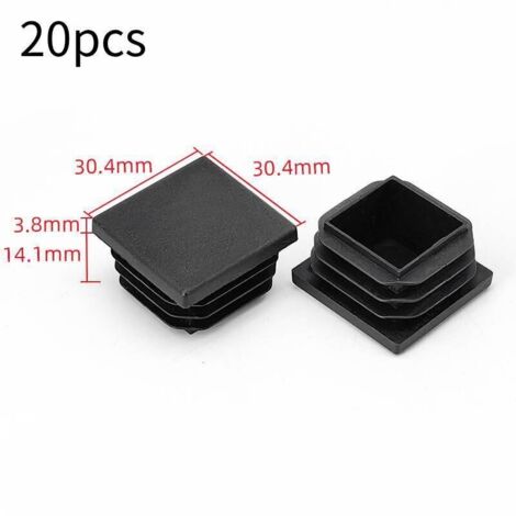 Tampon à pied en plastique noir 30x30 mm en plastique noir, couvercle d'extrémité du tube carré Bouche en plastique, pour tube carré couvre-plaque à l'extrémité de couverture de chair solide du tube