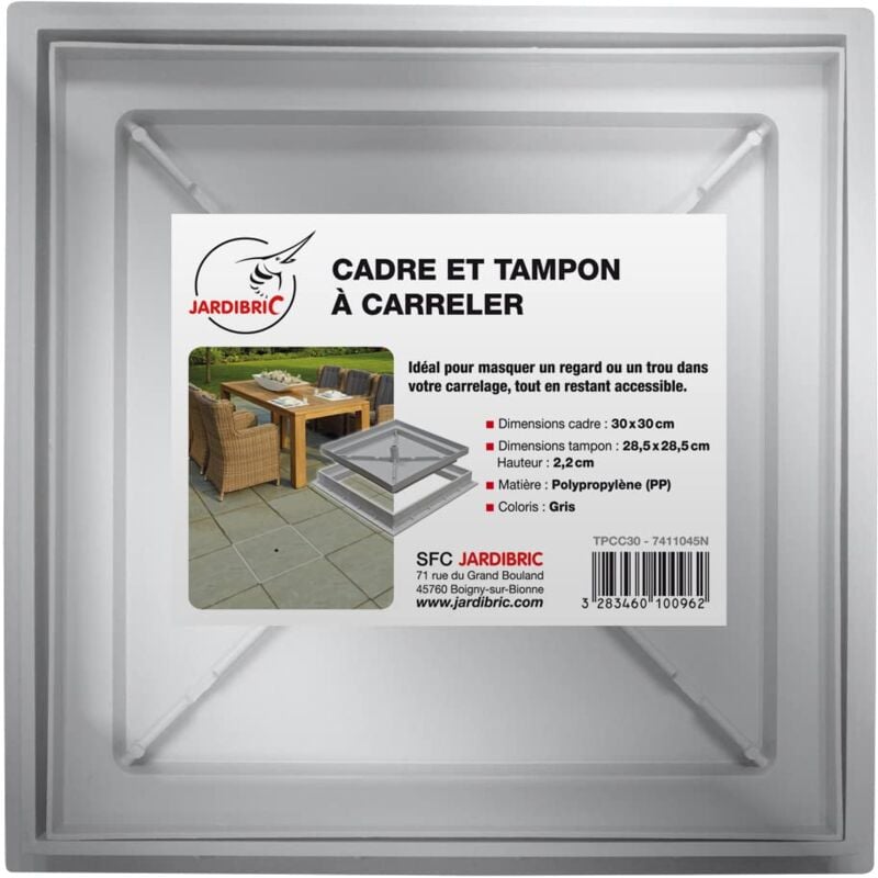 Jardibric - Tampon Creux à Carreler avec Cadre – 28,5 x 28,5 cm – Pour Regard 30 x 30 cm – Compatible Polypro